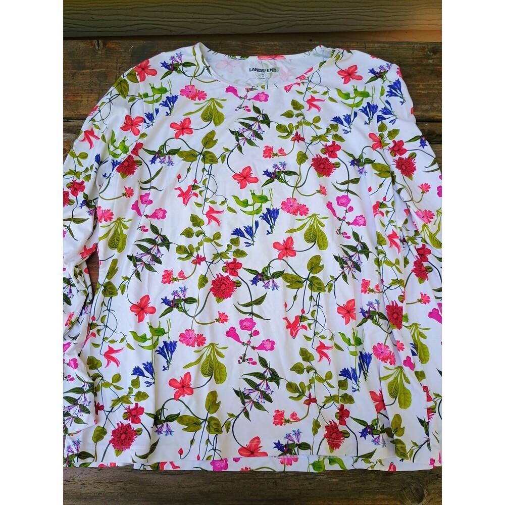Lands End Swim Rashguard Ladies Sz XL 18 White Floral